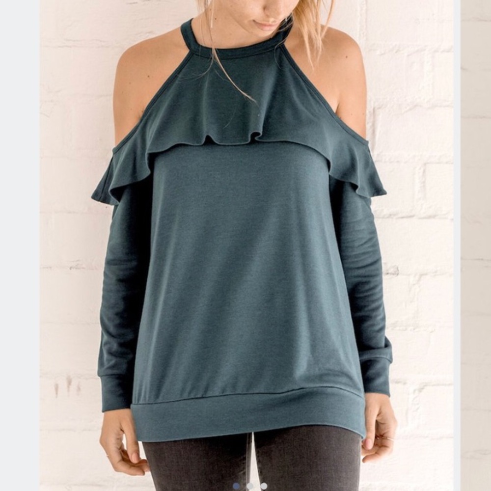 Teal cold shoulder top